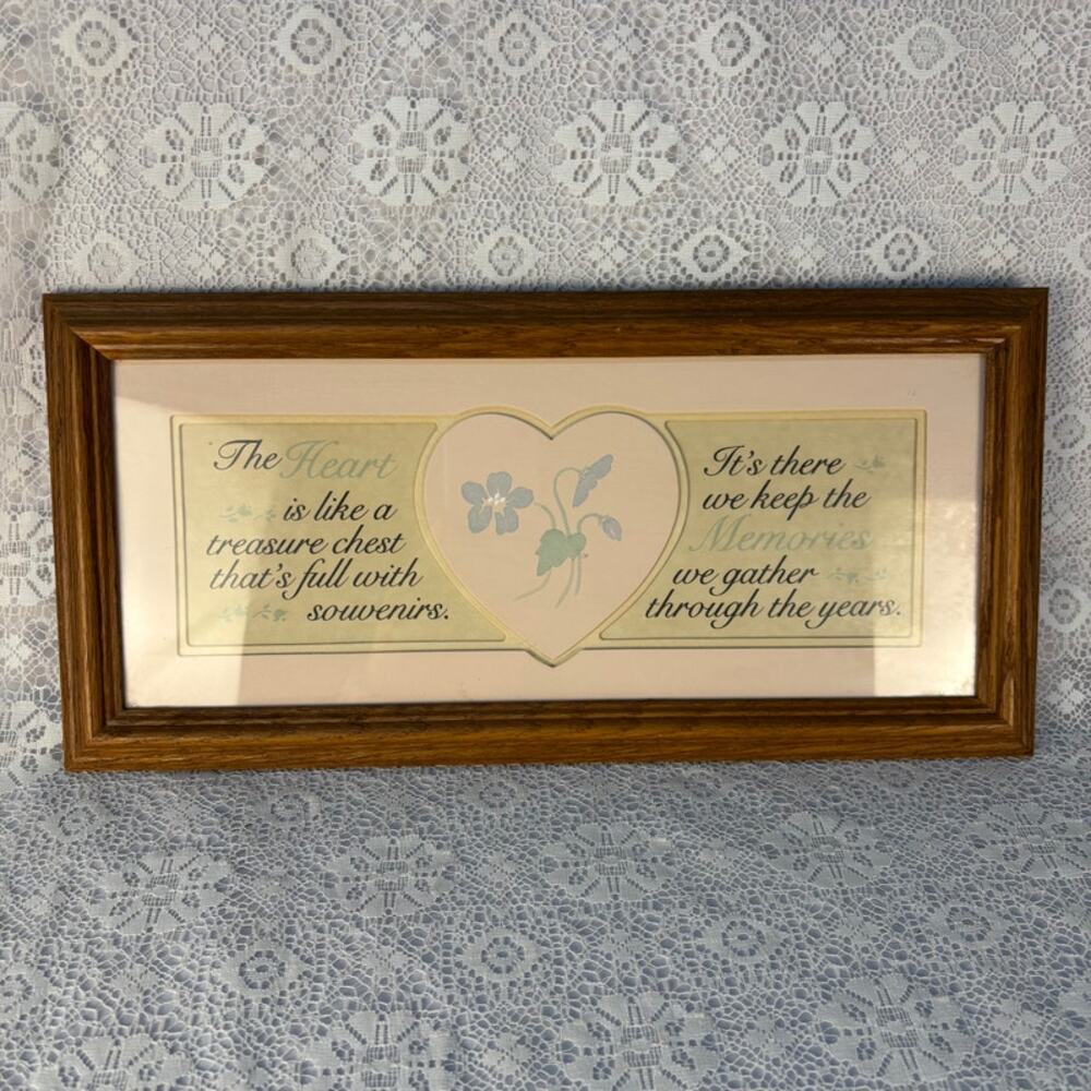 Vintage James Lawrence Co Handpainted Watercolor Heart Memories Framed Wall Art